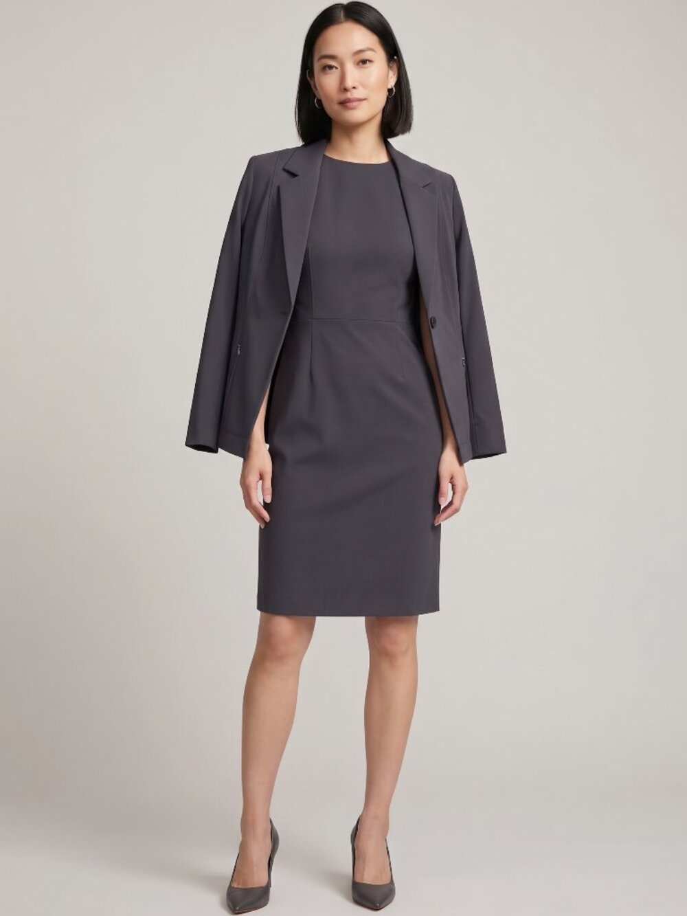 M.M. LaFleur Charcoal OrigamiTech Moreland Blazer & Maaza Sheath Dress Suit Set